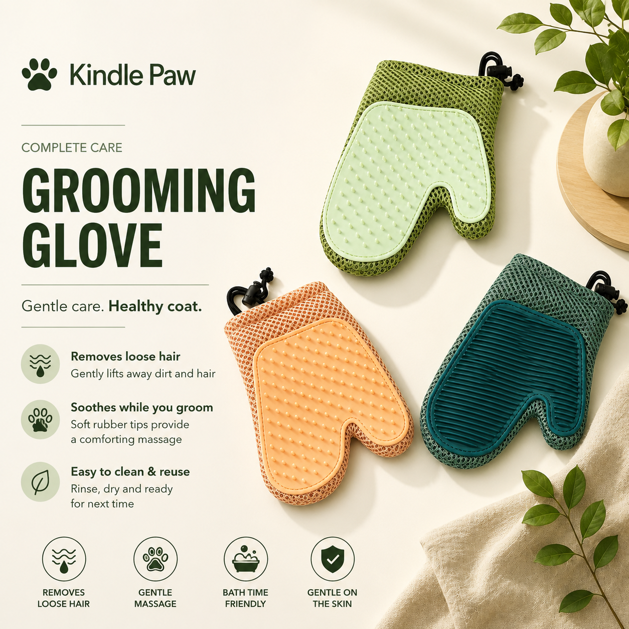 Massage Grooming Glove 🐾 Removes Loose Fur